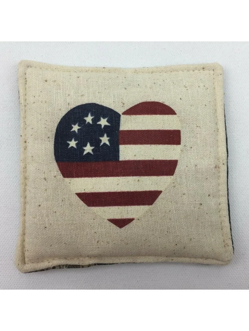 Americana Home Decor Mini Pillow White Heart USA Flag Stars Stripes Red Blue